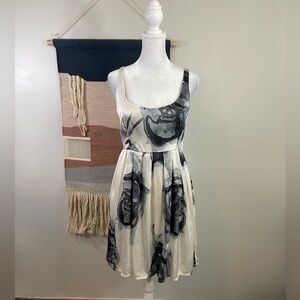 Vintage BB Dakota Ink Floral Sleeveless A Line Mini 100% Silk Dress Preppy Y2K 6